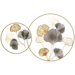 HOMCOM 3D Metal Wall Art Modern Ginkgo Leaf Hanging Wall Sculpture Gold Home Decor - thumbnail 2