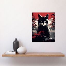 "Artery8 Ukiyo Japan Black Cat Red Black White Modern Artwork Painting Unframed Wall Art Print Poster Home Decor Premium - Size: W12"" x H16""" - thumbnail 4
