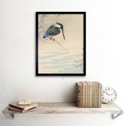 "Artery8 Ohara Koson Kingfisher Bird Japanese Painting 12x16"" Framed Art Print in Beige - Size: W12"" x H16""" - thumbnail 2