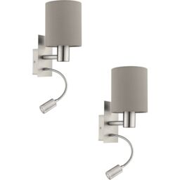 Loops 2 PACK Wall Light Colour Satin Nickel Shade Taupe Fabric E27 LED 1x40W 1x3.5W in Metallics