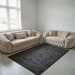 Stratus Interiors Ambassador 2+3 Sofa Set with Silver Trim (Frill & No-Frill Options) in Cream - thumbnail 1