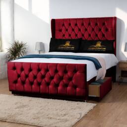 UK Bed Furniture Balamore Wingback Divan Bed Base with 54 Inch Headboard - No Storage in Maroon - Size: Super King - thumbnail 2