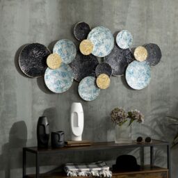 HOMCOM 3D Metal Wall Art Modern Circle Hanging Wall Sculpture Blue Gold Home Decor