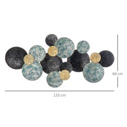 HOMCOM 3D Metal Wall Art Modern Circle Hanging Wall Sculpture Blue Gold Home Decor - thumbnail 3