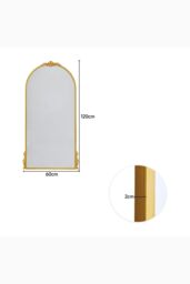 Living and Home 60cm W x 120cm H Gold Floral Carved Metal Frame Arch Wall Mirror Art Deco Vanity Mirror - Size: 60 cm W x 120 cm H - thumbnail 3