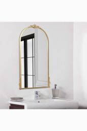Living and Home 60cm W x 120cm H Gold Floral Carved Metal Frame Arch Wall Mirror Art Deco Vanity Mirror - Size: 60 cm W x 120 cm H - thumbnail 2