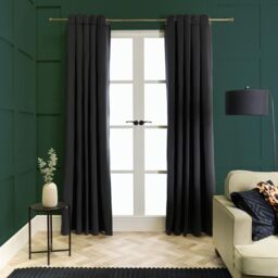 OHS Thermal Matte Velvet 2 Pair Ready Made Eyelet Curtains in Black - Size: 168 cm width x 229 cm drop
