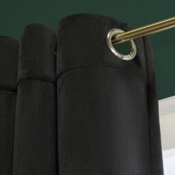 OHS Thermal Matte Velvet 2 Pair Ready Made Eyelet Curtains in Black - Size: 168 cm width x 229 cm drop - thumbnail 3