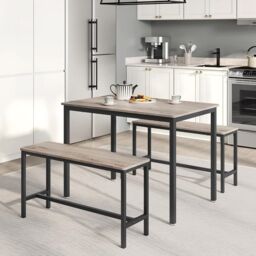 VASAGLE 3 Piece Dining Table Set with Benches Industrial Style in Fawn