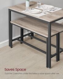 VASAGLE 3 Piece Dining Table Set with Benches Industrial Style in Fawn - thumbnail 4