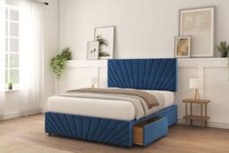 "Sloomy Amberley Naples Divan Bed Base 4 Drawers With 26"" Strutted Headboard & 12"" Matching Footboard in Navy - Size: King" - thumbnail 2
