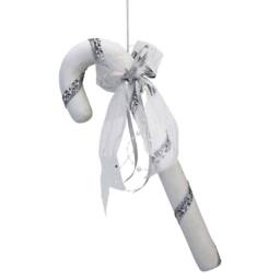 VFM e-Store Christmas Velvet Candy Cane Decoration 41cm x 14cm Silver X 1 - Size: 41 cm x 14 cm