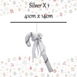 VFM e-Store Christmas Velvet Candy Cane Decoration 41cm x 14cm Silver X 1 - Size: 41 cm x 14 cm - thumbnail 2