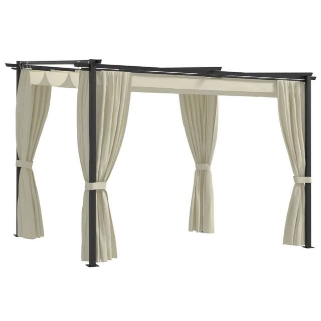 Berkfield Home Gazebo with Curtains 3x3 m Cream Steel in Beige - image 1