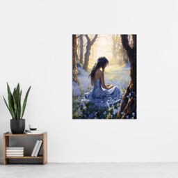 "Artery8 Blue Belle In Bluebell Wood In Floral Forest Landscape Artwork Extra Large XL Unframed Wall Art Poster Print - Size: W24"" x H32""" - thumbnail 4