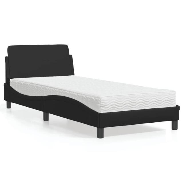 Berkfield Home Bed with Mattress Black Single Faux Leather - image 1