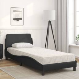 Berkfield Home Bed with Mattress Black Single Faux Leather - thumbnail 3