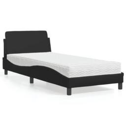 Berkfield Home Bed with Mattress Black Single Faux Leather - thumbnail 1