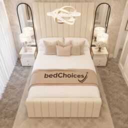 "Bed Choices Kensington Upholstered Luxury Panelled 70"" Bed Frame Only in Cream - Size: Super King" - thumbnail 3