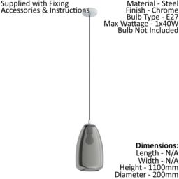 Loops Pendant Light Colour Chrome Shade Black Transparent Glass Vaporized E27 1x40W - thumbnail 2