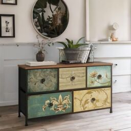 FURNOS 5 Fabric Drawer Bedroom Dresser With Floral Patterns Storage Organiser in Brown - thumbnail 3