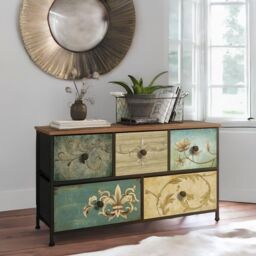 FURNOS 5 Fabric Drawer Bedroom Dresser With Floral Patterns Storage Organiser in Brown - thumbnail 4