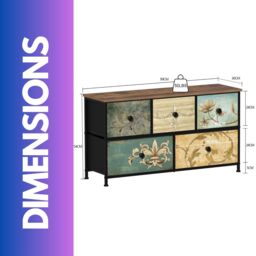 FURNOS 5 Fabric Drawer Bedroom Dresser With Floral Patterns Storage Organiser in Brown - thumbnail 6