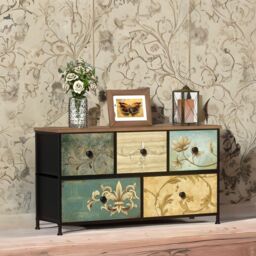 FURNOS 5 Fabric Drawer Bedroom Dresser With Floral Patterns Storage Organiser in Brown - thumbnail 2