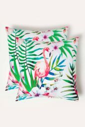 Homescapes Luxury Waterproof Pink Flamingo Outdoor Cushion 45 x 45 cm, Set of 2 - Size: 45 cm x 45 cm