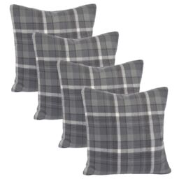 "OHS Woven Check Cushion Covers Tartan Pack of 2 Filled Case Pad Set 18"" x 18"" Home in Charcoal - Size: 45 cm x 45 cm" - thumbnail 1