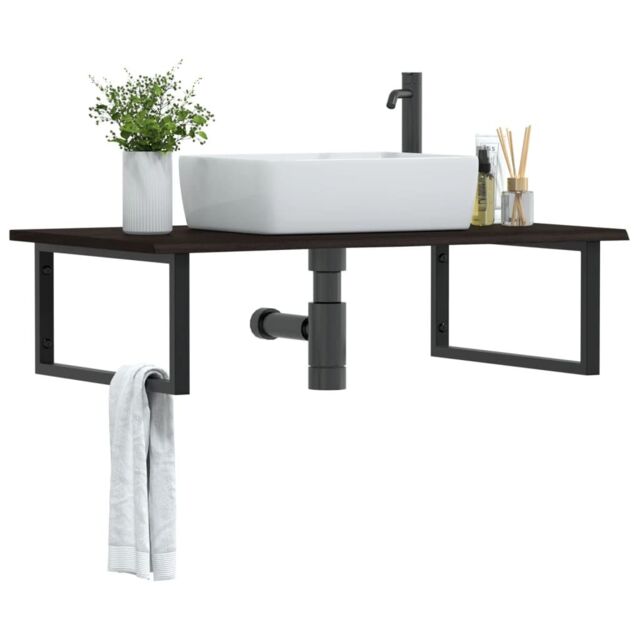 Berkfield Home Basin Shelf Wall Mounted Steel & Solid Wood Oak in Brown - image 1
