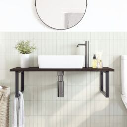 Berkfield Home Basin Shelf Wall Mounted Steel & Solid Wood Oak in Brown - thumbnail 3