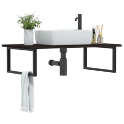 Berkfield Home Basin Shelf Wall Mounted Steel & Solid Wood Oak in Brown - thumbnail 1
