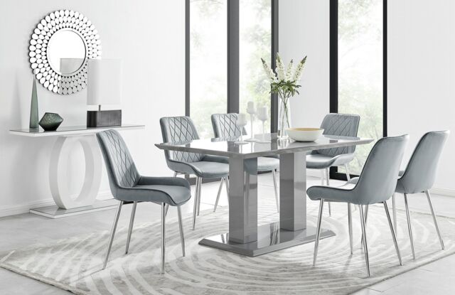 FurnitureboxUK Imperia 6 Grey Dining Table & 6 Pesaro Silver Leg Chairs - image 1