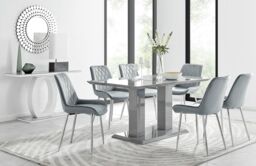 FurnitureboxUK Imperia 6 Grey Dining Table & 6 Pesaro Silver Leg Chairs - thumbnail 1