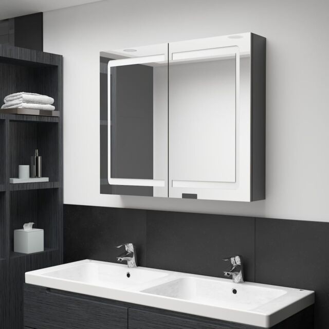 Berkfield Home LED Bathroom Mirror Cabinet Shining Grey 80x12x68 cm - Size: 80 x 12 x 68 cm - image 1
