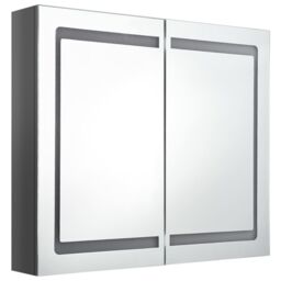 Berkfield Home LED Bathroom Mirror Cabinet Shining Grey 80x12x68 cm - Size: 80 x 12 x 68 cm - thumbnail 3