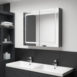 Berkfield Home LED Bathroom Mirror Cabinet Shining Grey 80x12x68 cm - Size: 80 x 12 x 68 cm - thumbnail 1