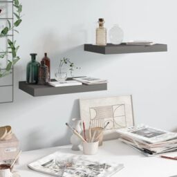 Berkfield Home Floating Wall Shelves 2 pcs High Gloss Grey 40x23x3.8 cm MDF