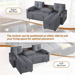 BTM L Shaped Sofa Bed Pull Out Sleeper Storage Cup Holders Sofa in Grey - thumbnail 5