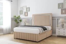 "Sloomy Boston Chrome Plush Divan Set 2 Drawers-26"" Headboard-Footboard in Stone - Size: Super King" - thumbnail 3