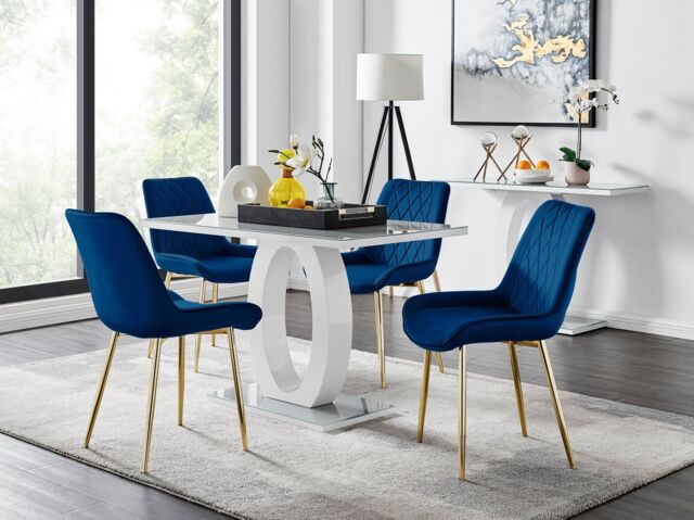 FurnitureboxUK Giovani 4 Grey Dining Table & 4 Pesaro Gold Leg Chairs in Navy - image 1