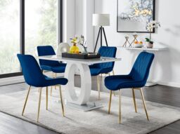 FurnitureboxUK Giovani 4 Grey Dining Table & 4 Pesaro Gold Leg Chairs in Navy
