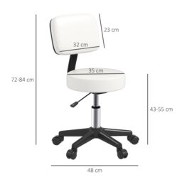 HOMCOM Beautician's Adjustable Swivel Salon Chair Padded Seat Back 5 Wheels in White - thumbnail 3