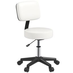 HOMCOM Beautician's Adjustable Swivel Salon Chair Padded Seat Back 5 Wheels in White - thumbnail 2