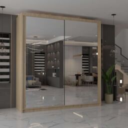 MN Furniture Cuba Sliding Mirror Wardrobe - LED Light 90cm x 200cm in Light Oak - Size: 90 cm x 200 cm - thumbnail 1