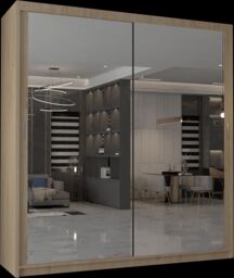 MN Furniture Cuba Sliding Mirror Wardrobe - LED Light 90cm x 200cm in Light Oak - Size: 90 cm x 200 cm - thumbnail 2