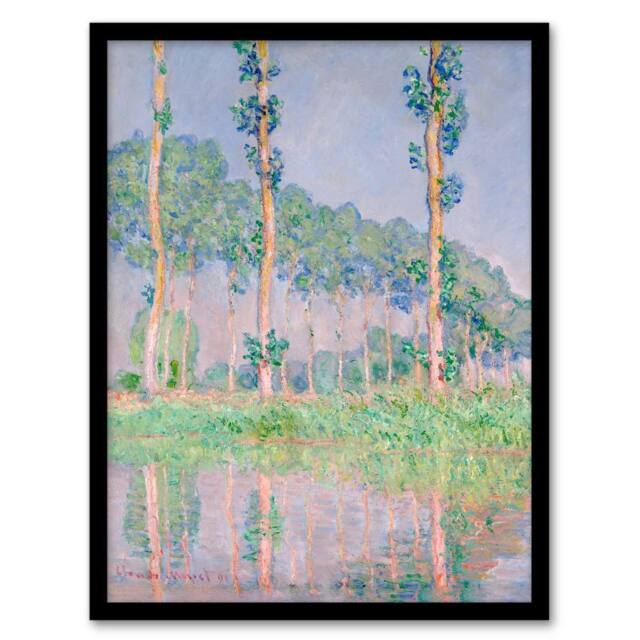 Artery8 Claude Monet Framed Wall Art Print Poplars Pink Effect Landscape - Size: A4 - image 1