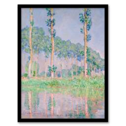 Artery8 Claude Monet Framed Wall Art Print Poplars Pink Effect Landscape - Size: A4 - thumbnail 1