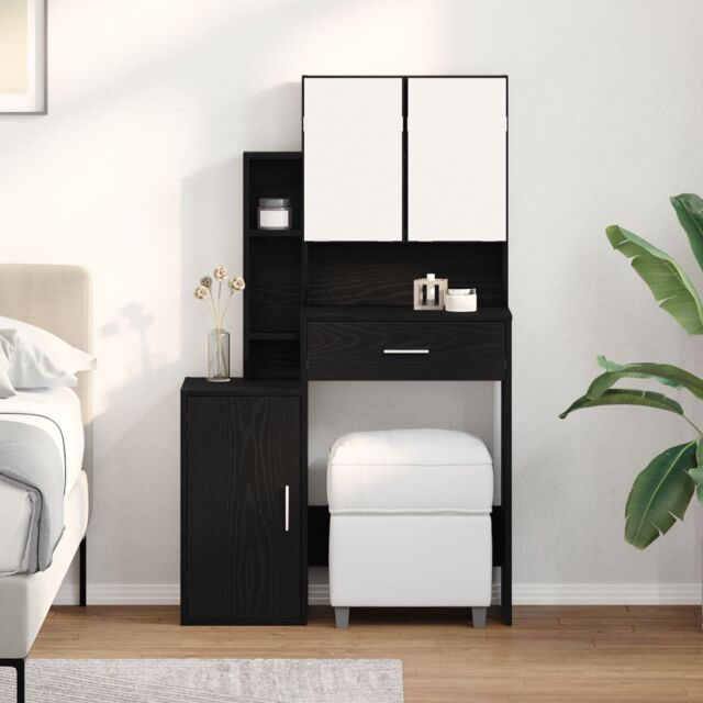 Berkfield Home Dressing Table with Mirror&LED Lights Black Oak Engineered Wood - image 1